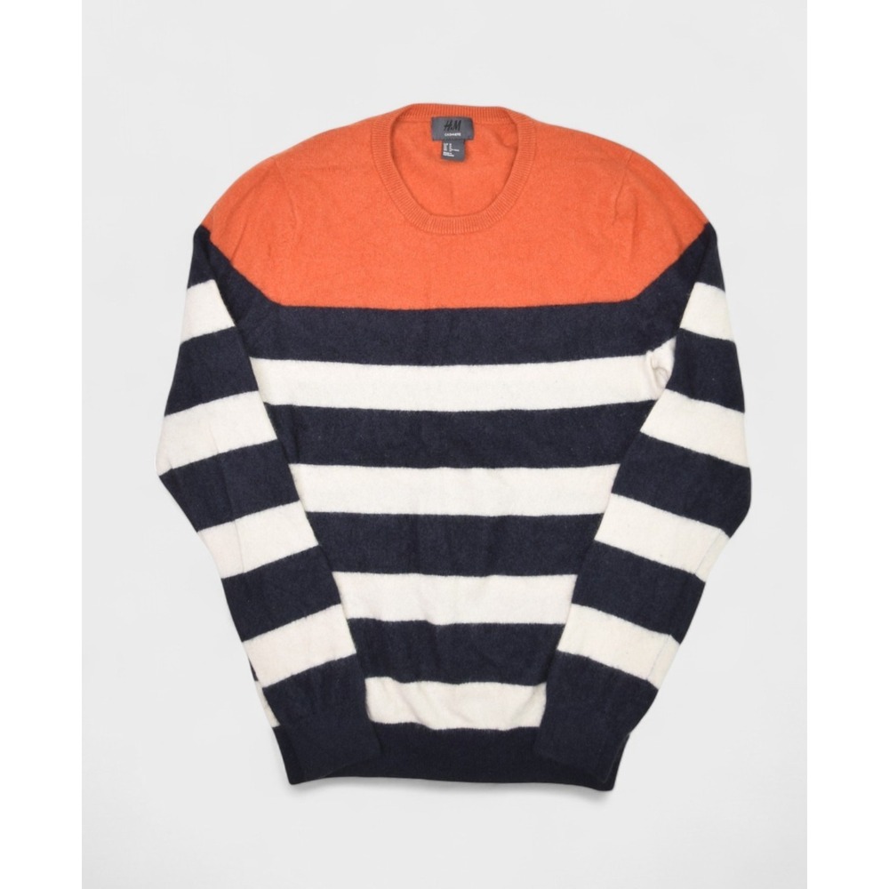H&M Sweater Womens Medium 100% Cashmere Striped Crewneck Pullover Jumper